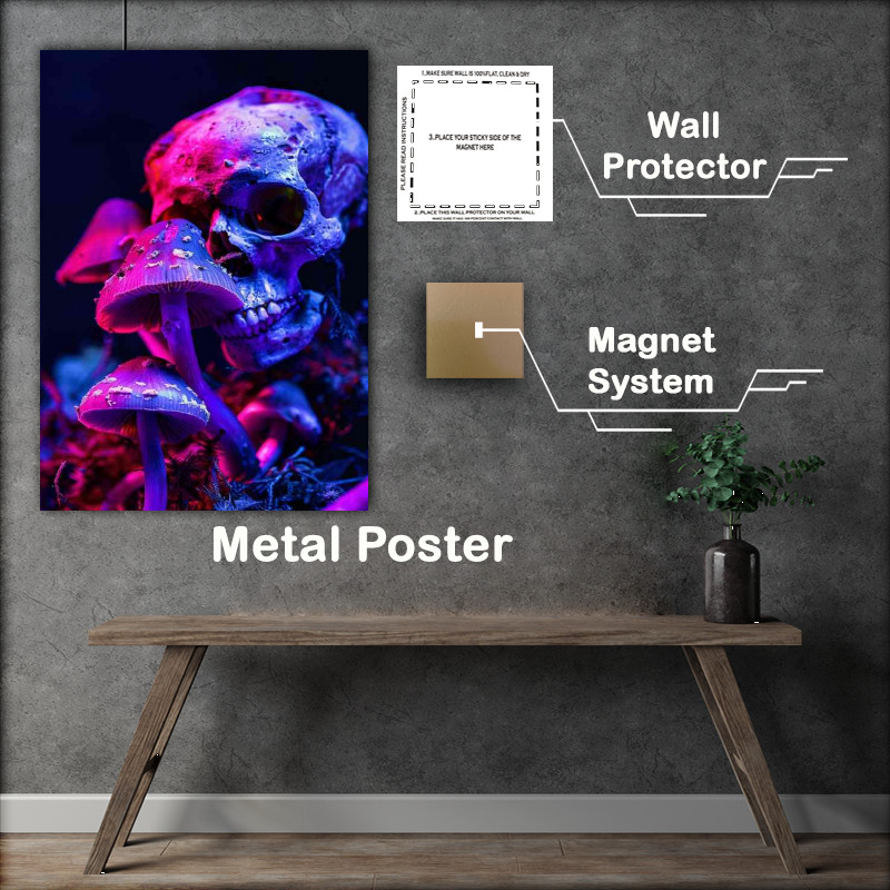 Buy Metal Poster : (A dark room with mushrooms and a skull)