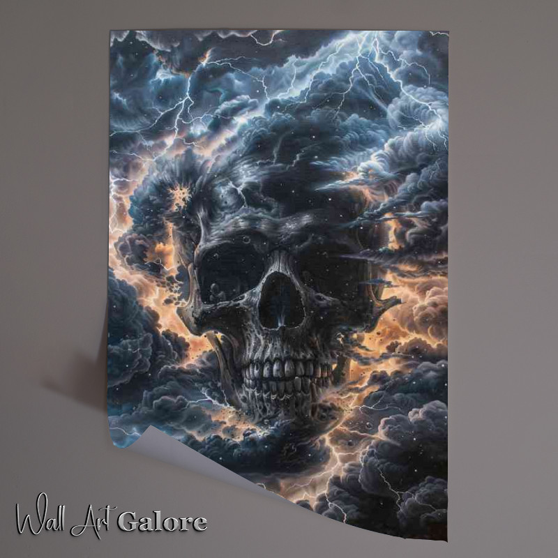 Buy Unframed Poster : (Black skull with lightning around it in the clouds)
