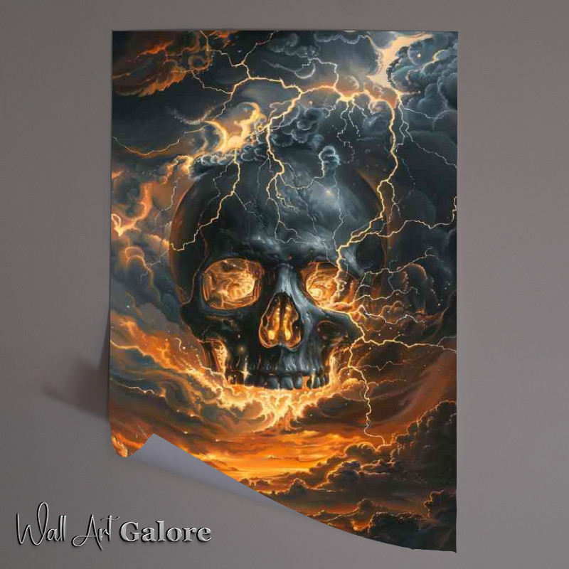 Buy Unframed Poster : (Black skull with lightning the clouds)