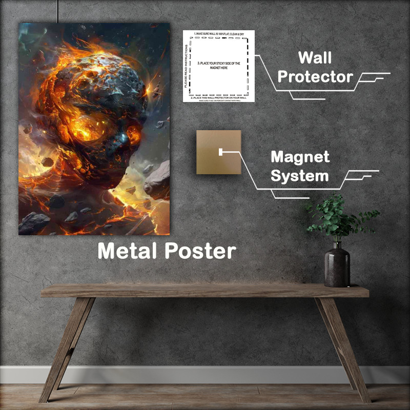 Buy Metal Poster : (Fire planet in space skull)