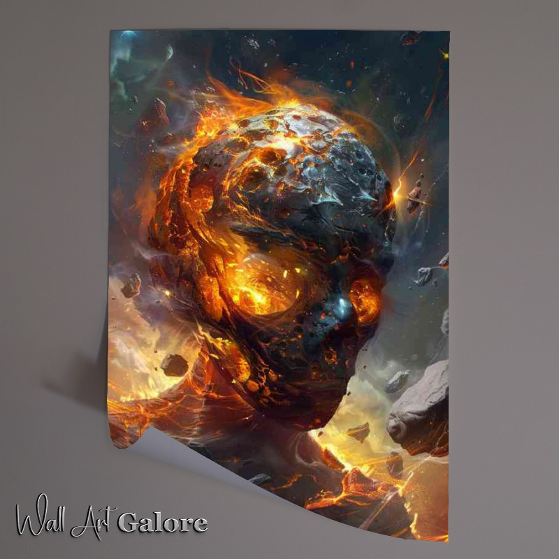 Buy Unframed Poster : (Fire planet in space skull)