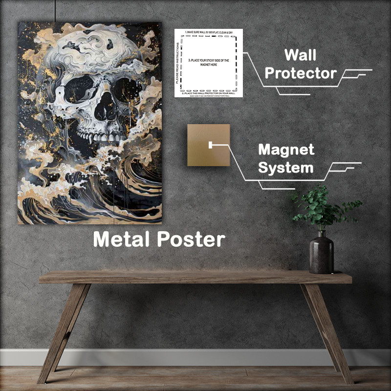 Buy Metal Poster : (Painting with a skull between cloud and the sea)