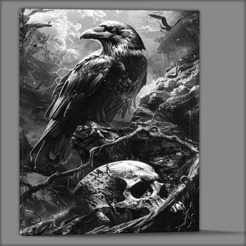 Buy Canvas : (Raven and skull in black and white)