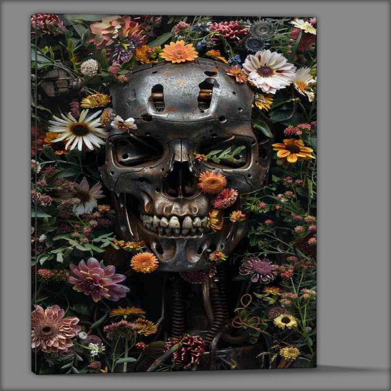 Buy Canvas : (Robot skull surrounded by lots of flowers)