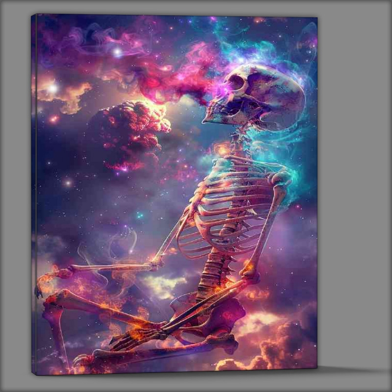 Buy Canvas : (Skeleton in space with neon colours)