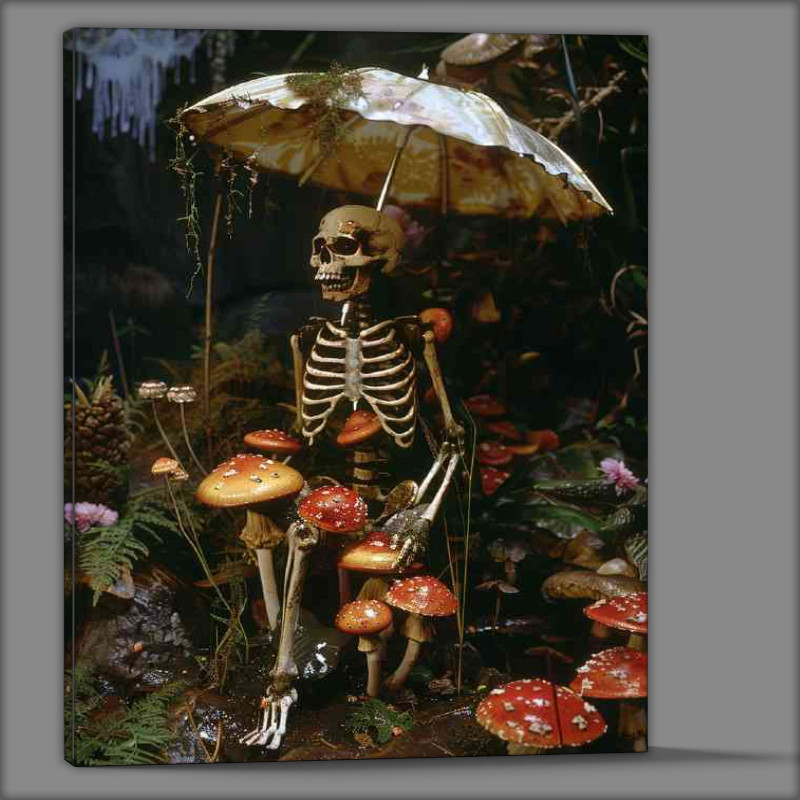 Buy Canvas : (Skeleton with mushrooms under an umbrella)