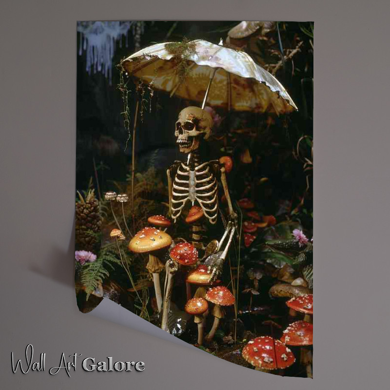 Buy Unframed Poster : (Skeleton with mushrooms under an umbrella)