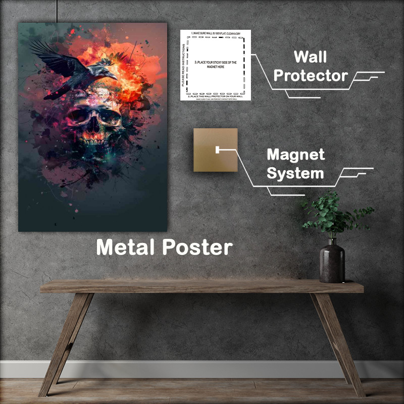 Buy Metal Poster : (Skull in sky with raven)