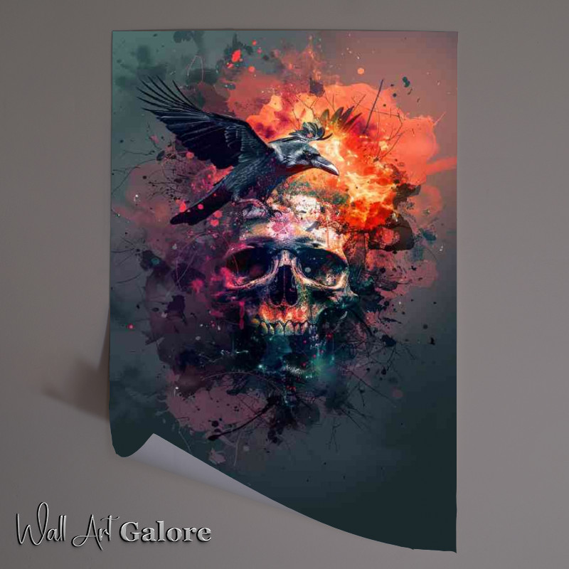Buy Unframed Poster : (Skull in sky with raven)