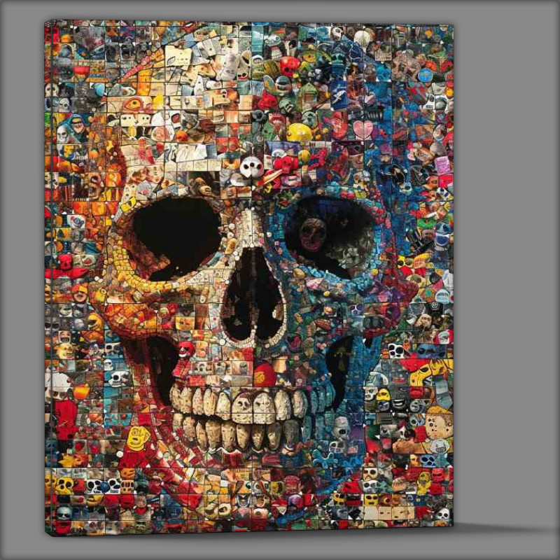 Buy Canvas : (Skull in the center of a collage of junk toys)