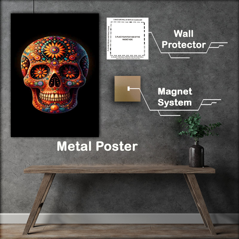 Buy Metal Poster : (Skull in the style of traditional Mexican Dia de los Muertos)