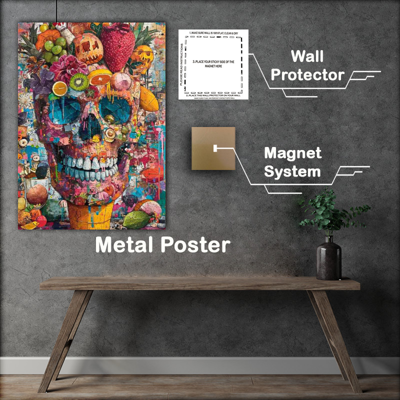 Buy Metal Poster : (Skull painting has many different kinds of foods)
