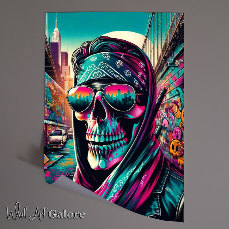 Buy Unframed Poster : (Skull wearing aviator sunglasses and a bandana)