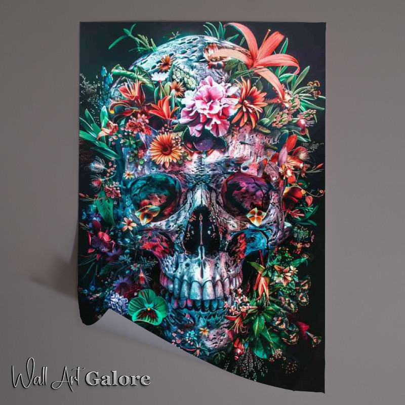 Buy Unframed Poster : (Skull with flowers and plants)