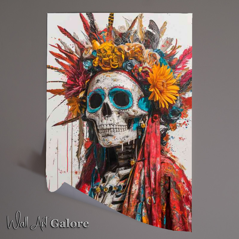 Buy Unframed Poster : (Skull with long robe and head flowers)