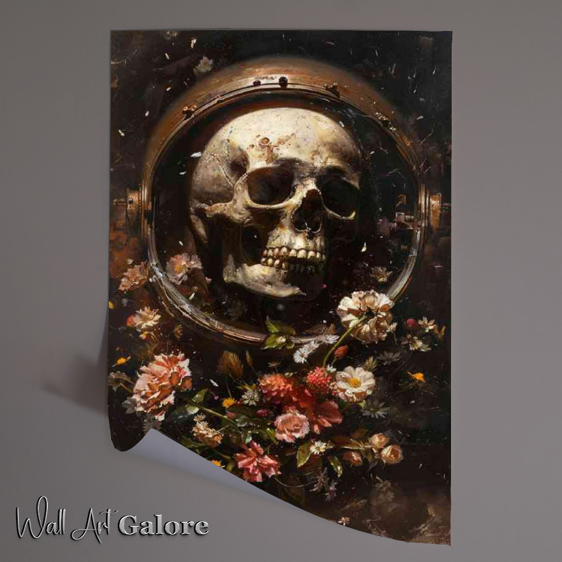 Buy Unframed Poster : (The skull is in a rusted helmet surrounded by flowers)