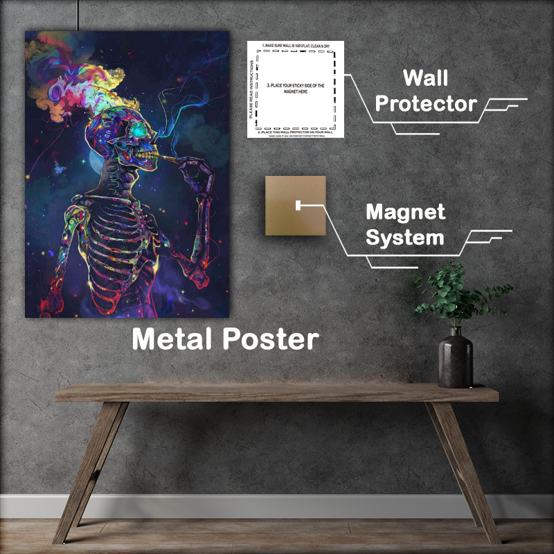 Buy Metal Poster : (psychedelic skelleton smoke)