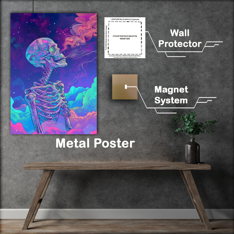 Buy Metal Poster : (skeleton in space with vibrant colours)