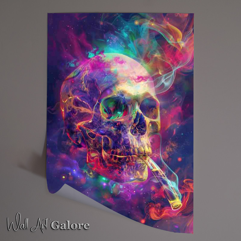 Buy Unframed Poster : (skull with a glass pipe neon colours)