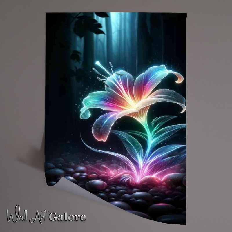 Buy Unframed Poster : (Luminous neon lily its petals glowing with a rainbow of colors)