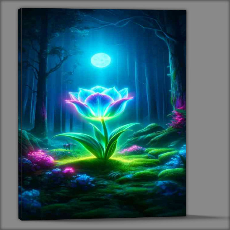 Buy Canvas : (Neon glowing tulip its petals shimmering in shades of blue and green)