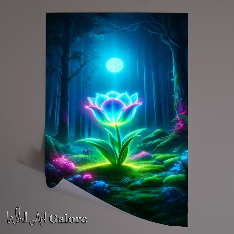 Buy Unframed Poster : (Neon glowing tulip its petals shimmering in shades of blue and green)