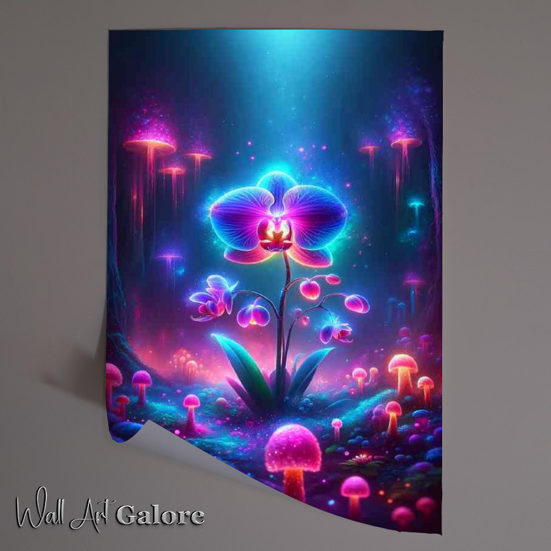 Buy Unframed Poster : (Radiant neon Orchid its petals displaying electric blues and pinks)