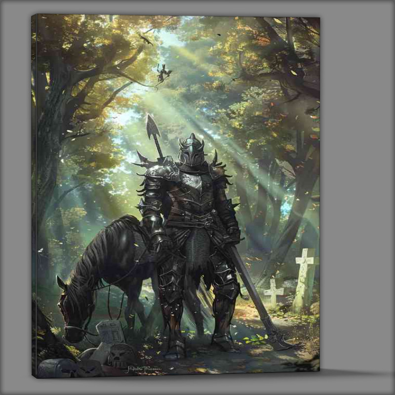 Buy Canvas : (Dark fantasy armored knight and Horse)