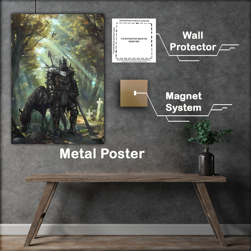 Buy Metal Poster : (Dark fantasy armored knight and Horse)
