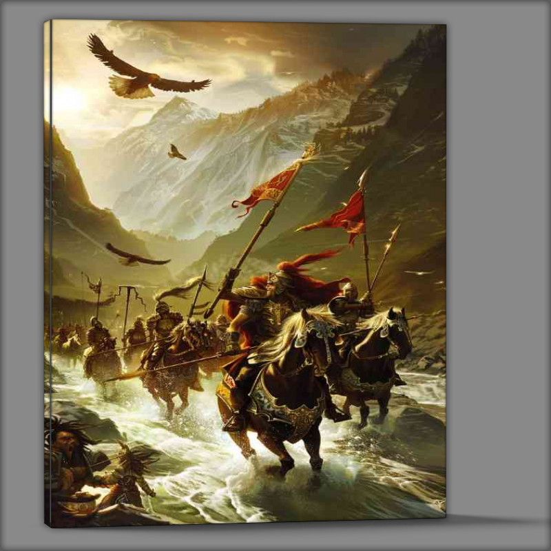 Buy Canvas : (Horseback Warriors with flying Eagle)