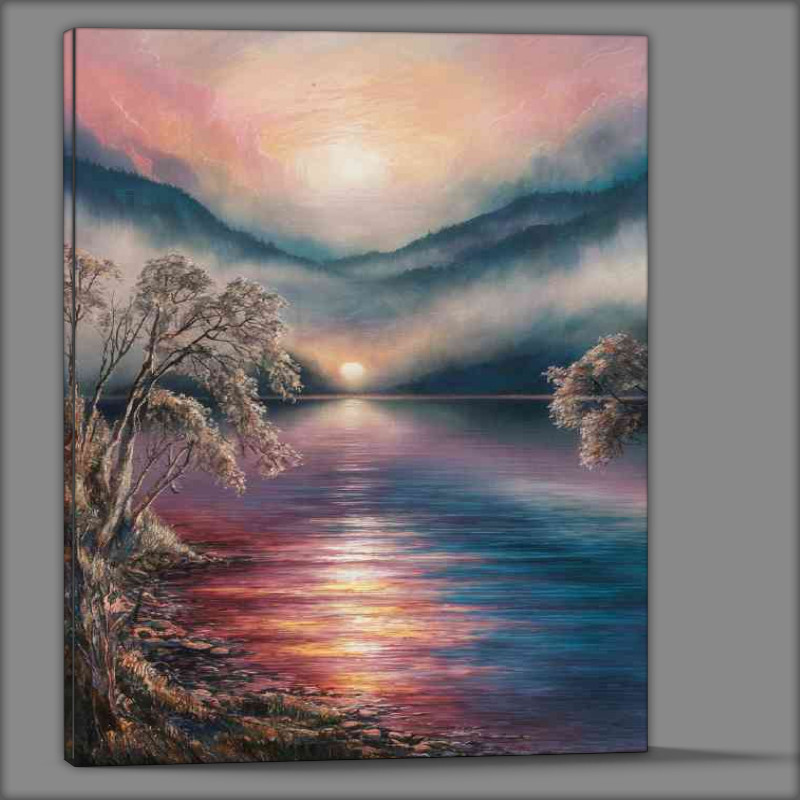 Buy Canvas : (Breathtaking serene lake with mist setting)