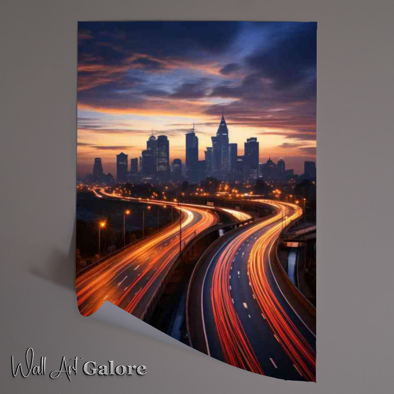 Buy Unframed Poster : (Highway with lights in the dusk sky)