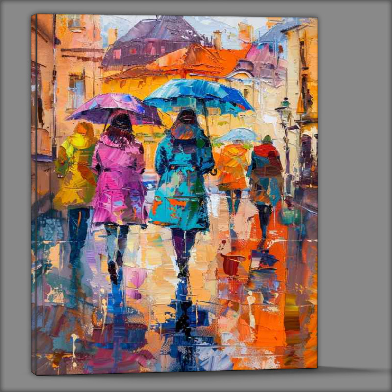 Buy Canvas : (Ladys walking down the street with umberellas)