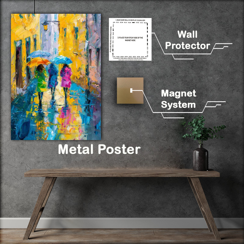 Buy Metal Poster : (Ladys walking on a rainy day)