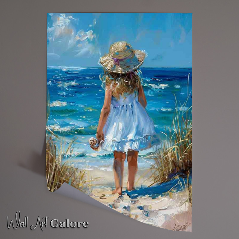 Buy Unframed Poster : (Little girl in a white dress and sun hat walking to the beech)