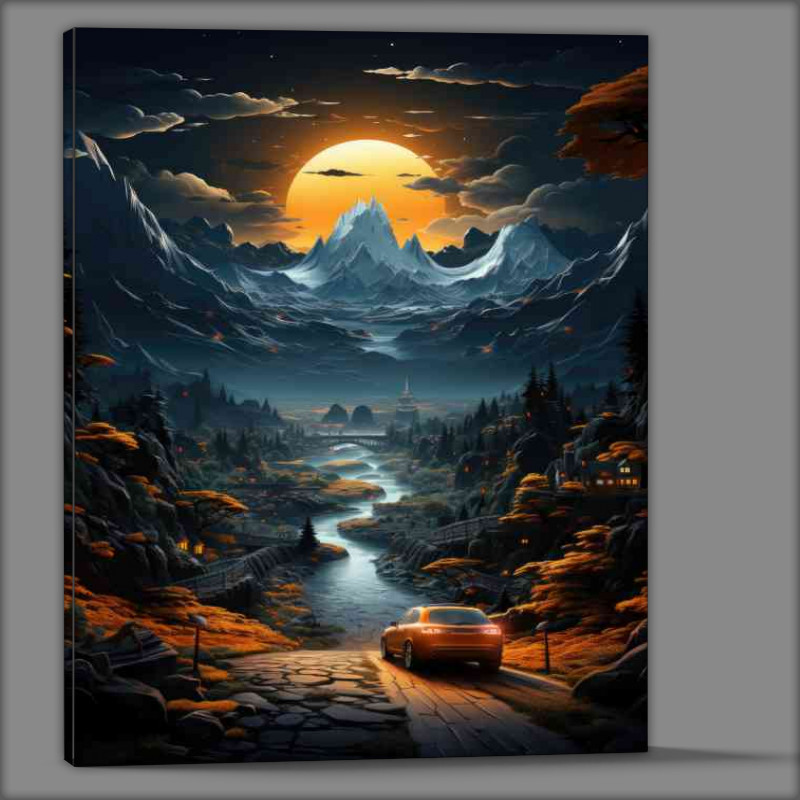 Buy Canvas : (Midnight moon looking down the valley)