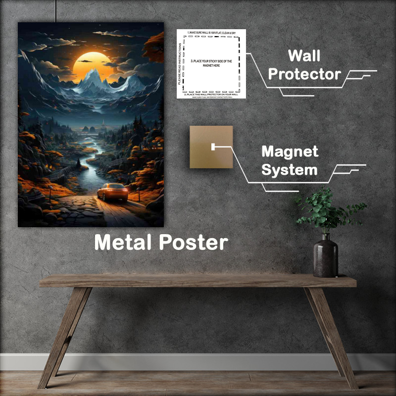 Buy Metal Poster : (Midnight moon looking down the valley)