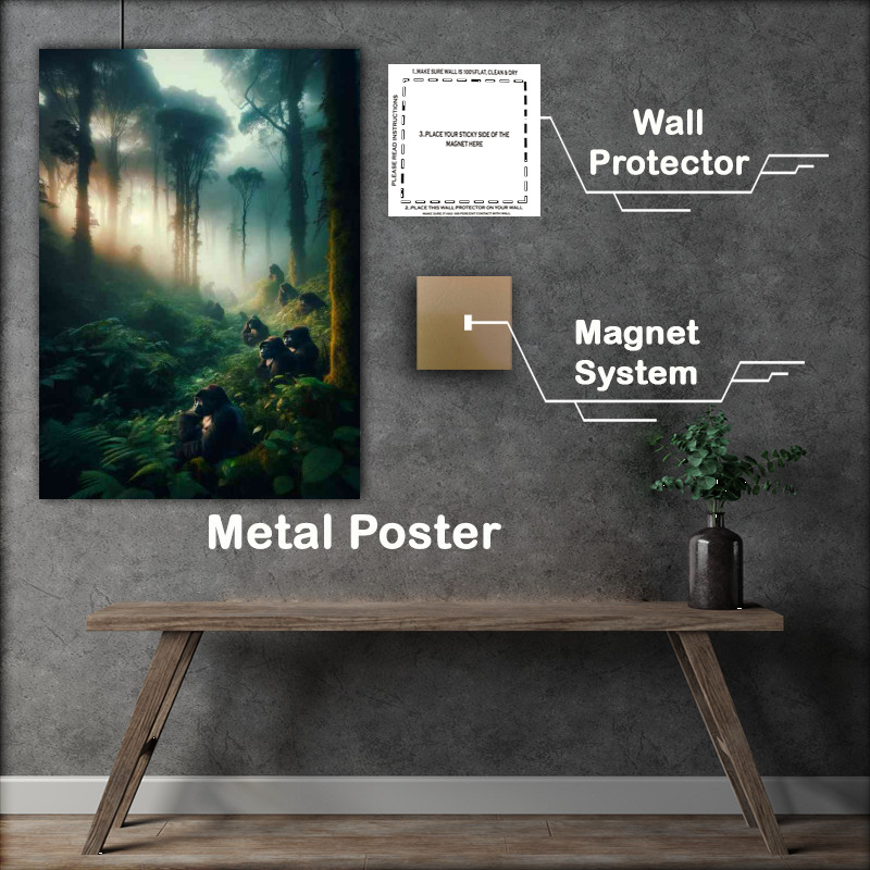 Buy Metal Poster : (Mysterious beauty of a misty mountain gorilla sanctuary)