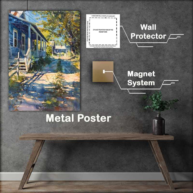 Buy Metal Poster : (Old blue farmhouse with a white porch)