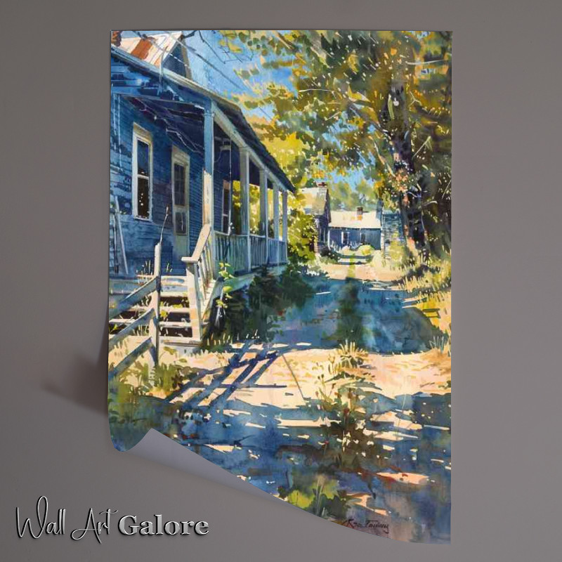 Buy Unframed Poster : (Old blue farmhouse with a white porch)