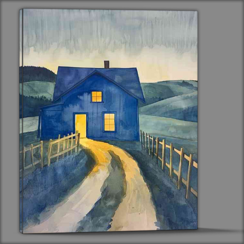 Buy Canvas : (The blue farmhouse with yellow light)