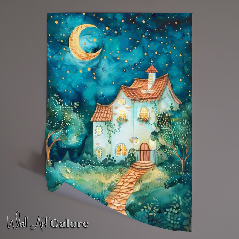 Buy Unframed Poster : (The house at night with moon and stars)