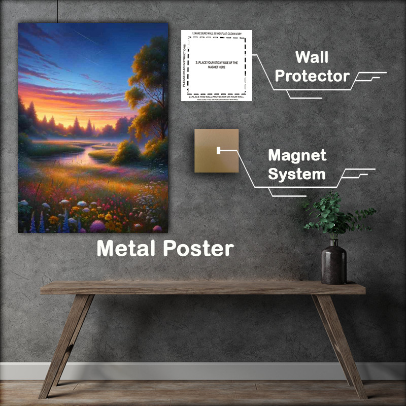 Buy Metal Poster : (The meadow is filled with wildflowers)