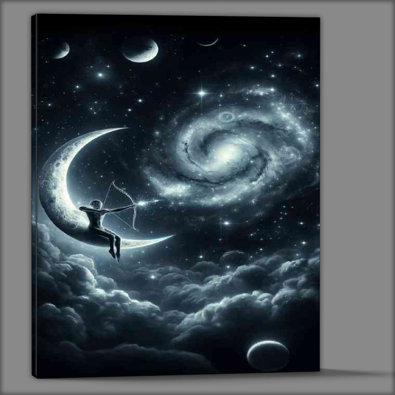 Buy Canvas : (Celestial being on a crescent moon drawing a bow)