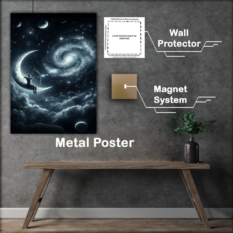 Buy Metal Poster : (Celestial being on a crescent moon drawing a bow)