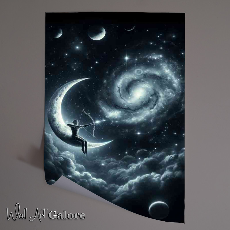 Buy Unframed Poster : (Celestial being on a crescent moon drawing a bow)