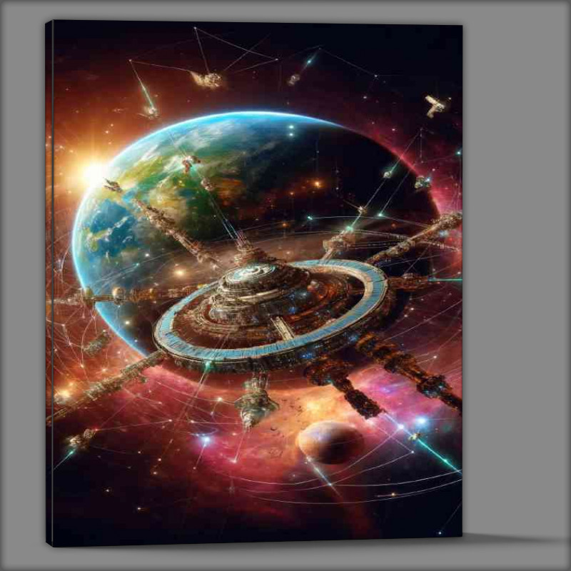 Buy Canvas : (Futuristic human civilization in space featuring a colossal space station)