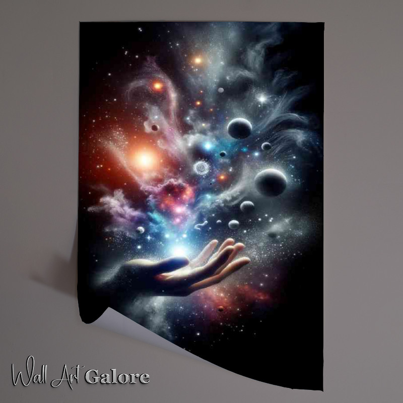Buy Unframed Poster : (Hand dispersing a cloud of cosmic dust into celestial bodies)