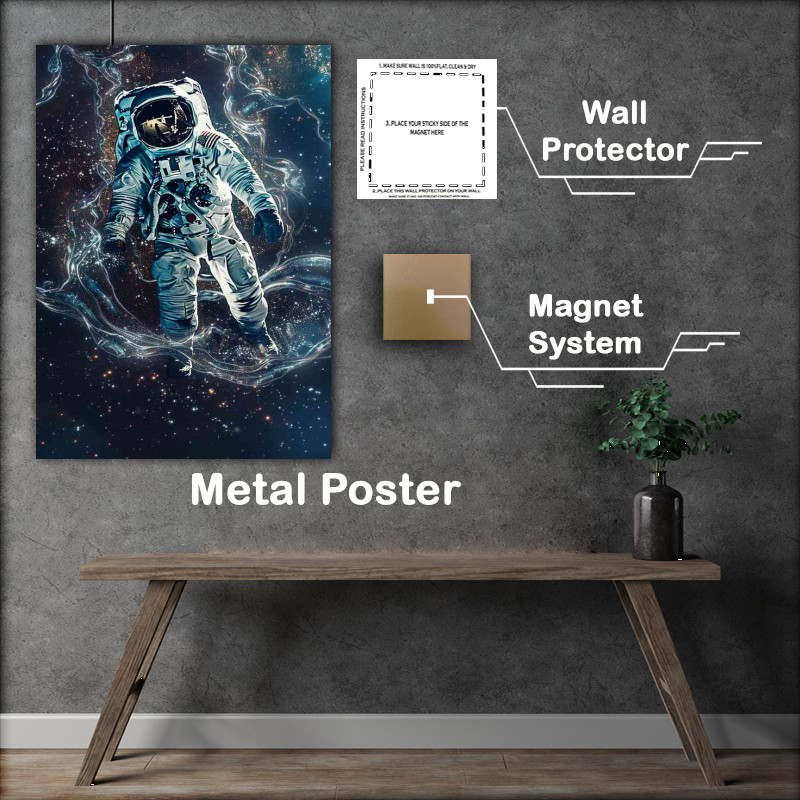 Buy Metal Poster : (Astronaut floating stars and swirls in the galaxy)