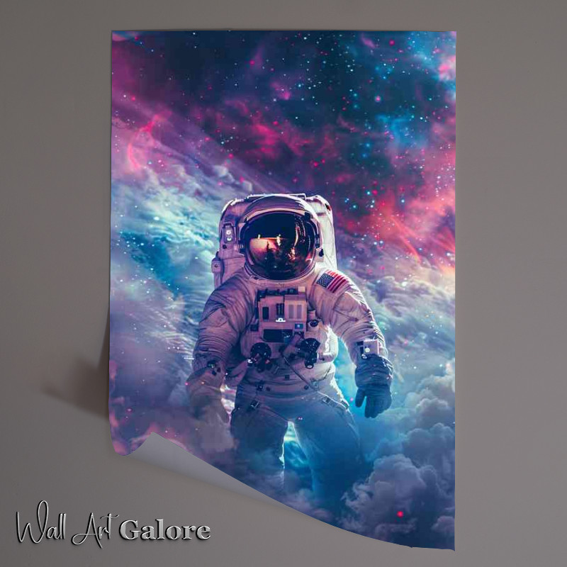 Buy Unframed Poster : (Astronaut in space and surrounded by a galaxy clouds)